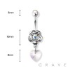 ROSE HEART STONE CZ DANGLE 316L SURGICAL STEEL NAVEL RING